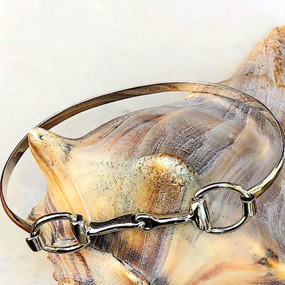 Sterling Silver Horse Bit Design Bangle Bracelet - Picture 11 of 14